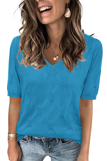 Arach&Cloz Women's Tops 2025 Spring Summer Short Sleeve Sweater Fashion Trendy Dressy Casual Outfit Versatile Knit Blouse