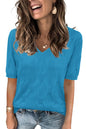 Arach&Cloz Women's Tops 2025 Spring Summer Short Sleeve Sweater Fashion Trendy Dressy Casual Outfit Versatile Knit Blouse