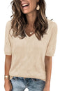 Arach&Cloz Women's Tops 2025 Spring Summer Short Sleeve Sweater Fashion Trendy Dressy Casual Outfit Versatile Knit Blouse