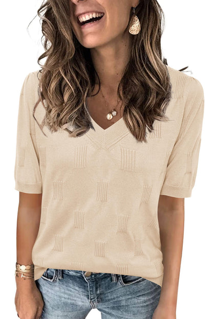 Arach&Cloz Women's Tops 2025 Spring Summer Short Sleeve Sweater Fashion Trendy Dressy Casual Outfit Versatile Knit Blouse