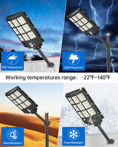JAYNLT Y-7200W Solar Street Lights Outdoor,680000LM 6500K High Lumen Solar Parking Lot Lights Commercial, Dusk to Dawn Solar Security Flood Lights with Motion Sensor for Parking Lot,Garage,Stadium
