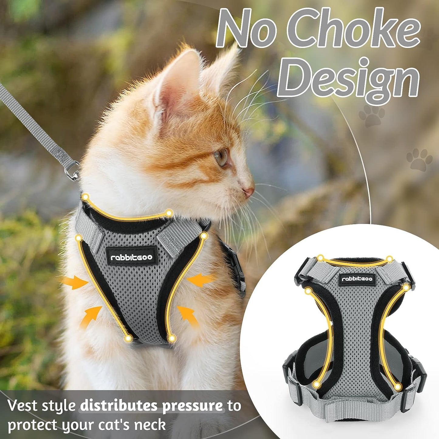 rabbitgoo Cat Harness and Leash for Walking, Escape Proof Soft Adjustable Vest Harnesses for Cats, Easy Control Breathable Reflective Strips Jacket, Black, XS