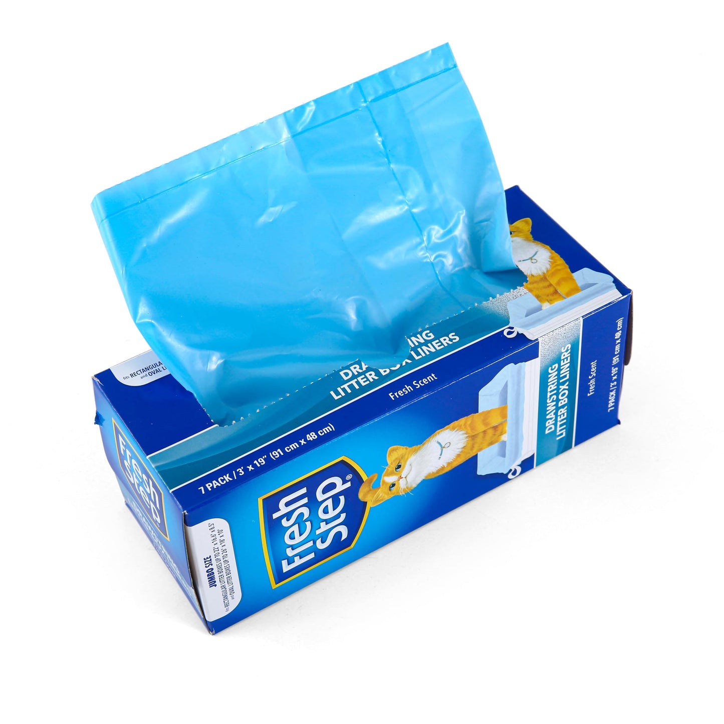 Fresh Step Drawstring Cat Litter Box Liners, Unscented, Size Jumbo, 36" x 19" | Kitty Litter Bags - 15 Count - Cat Litter Liners for Rectangle or Oval Large Litterboxes
