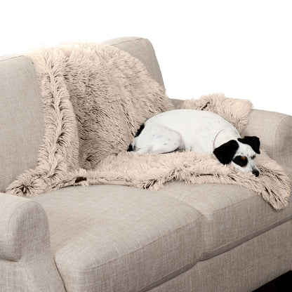 Furhaven - Manta impermeable y lavable para perros y gatos de interior, hecha en piel sintética de pelo largo sintético y terciopelo en color madera, XL, gris niebla