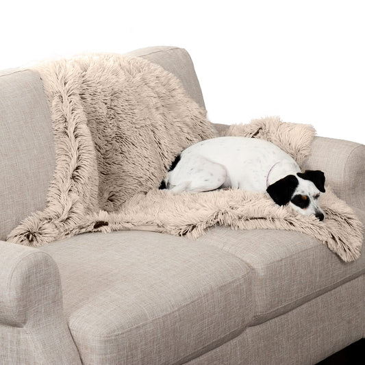 Furhaven - Manta impermeable y lavable para perros y gatos de interior, hecha en piel sintética de pelo largo sintético y terciopelo en color madera, XL, gris niebla