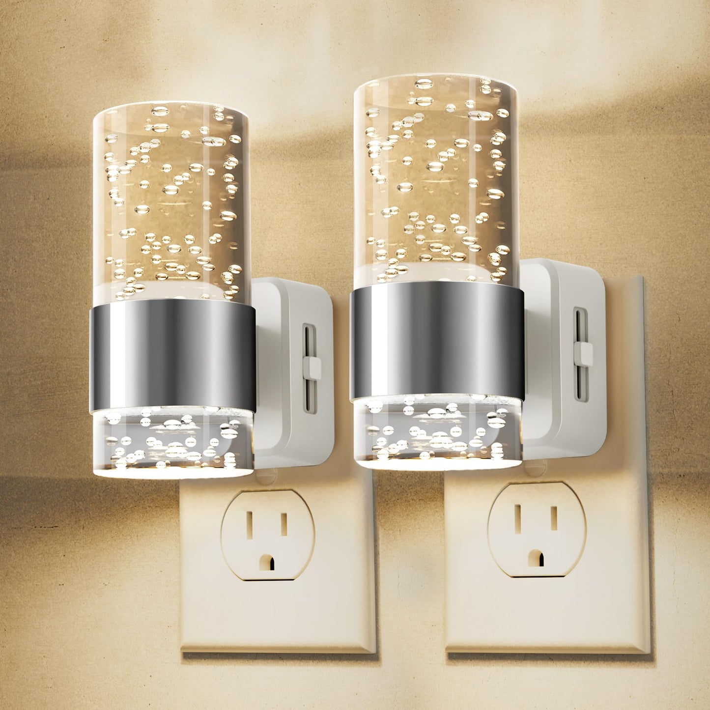 Night Lights Plug into Wall, Soft Light LED Night Light with Adjustable Brightness, Plug in Night Light with Auto Light Sensor, Wall Sconce-Style Design Night Light for Bathroom,Hallway, 2 Pack
