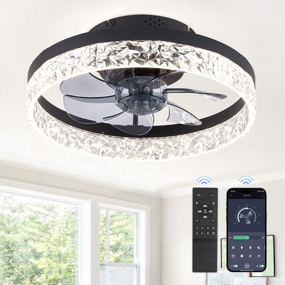 LEDIARY 20" Modern Ceiling Fans with Lights and Remote, Dimmable Low Profile Ceiling Fan, Flush Mount Ceiling Fan, Stepless Color Temperature Change and 6 Speeds - White