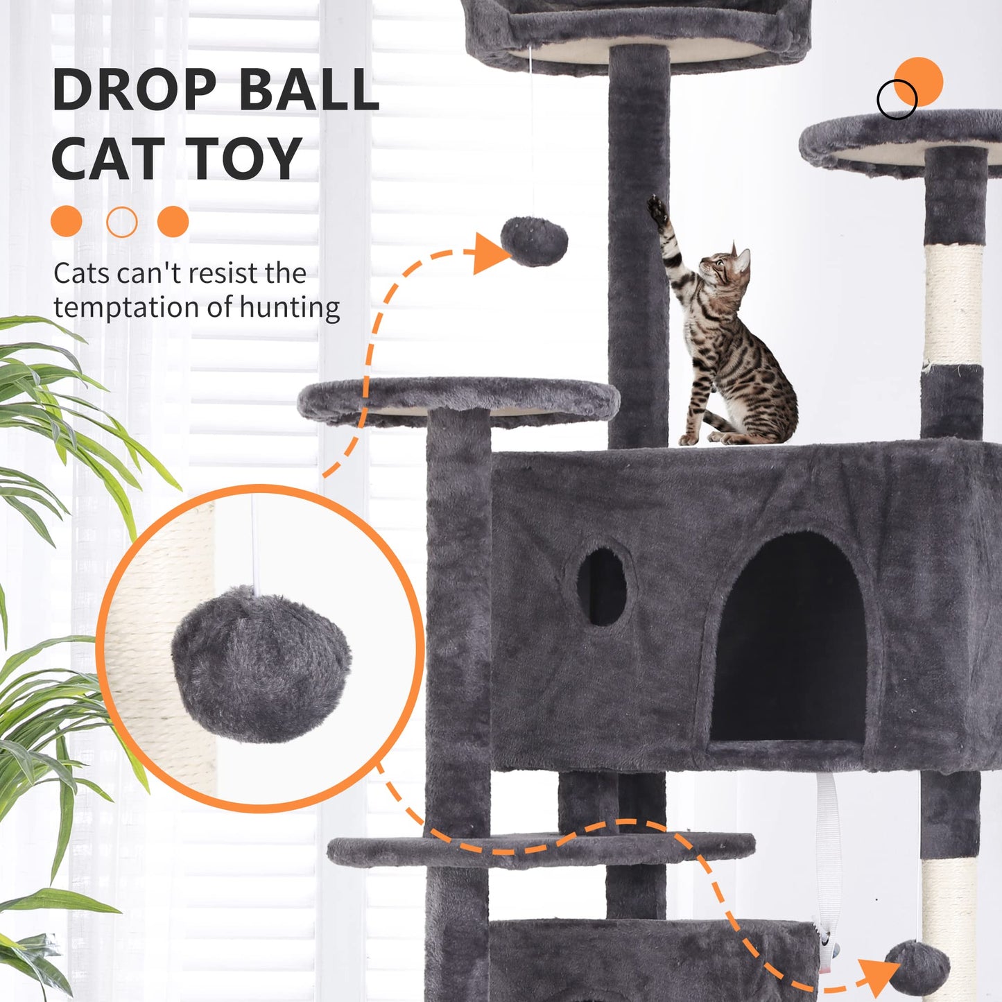 BestPet 54in Cat Tree Tower for Indoor Cats,Multi-Level Furniture Activity Center with Scratching Posts Stand House Condo Funny Toys Kittens Pet Play House,Dark Gray