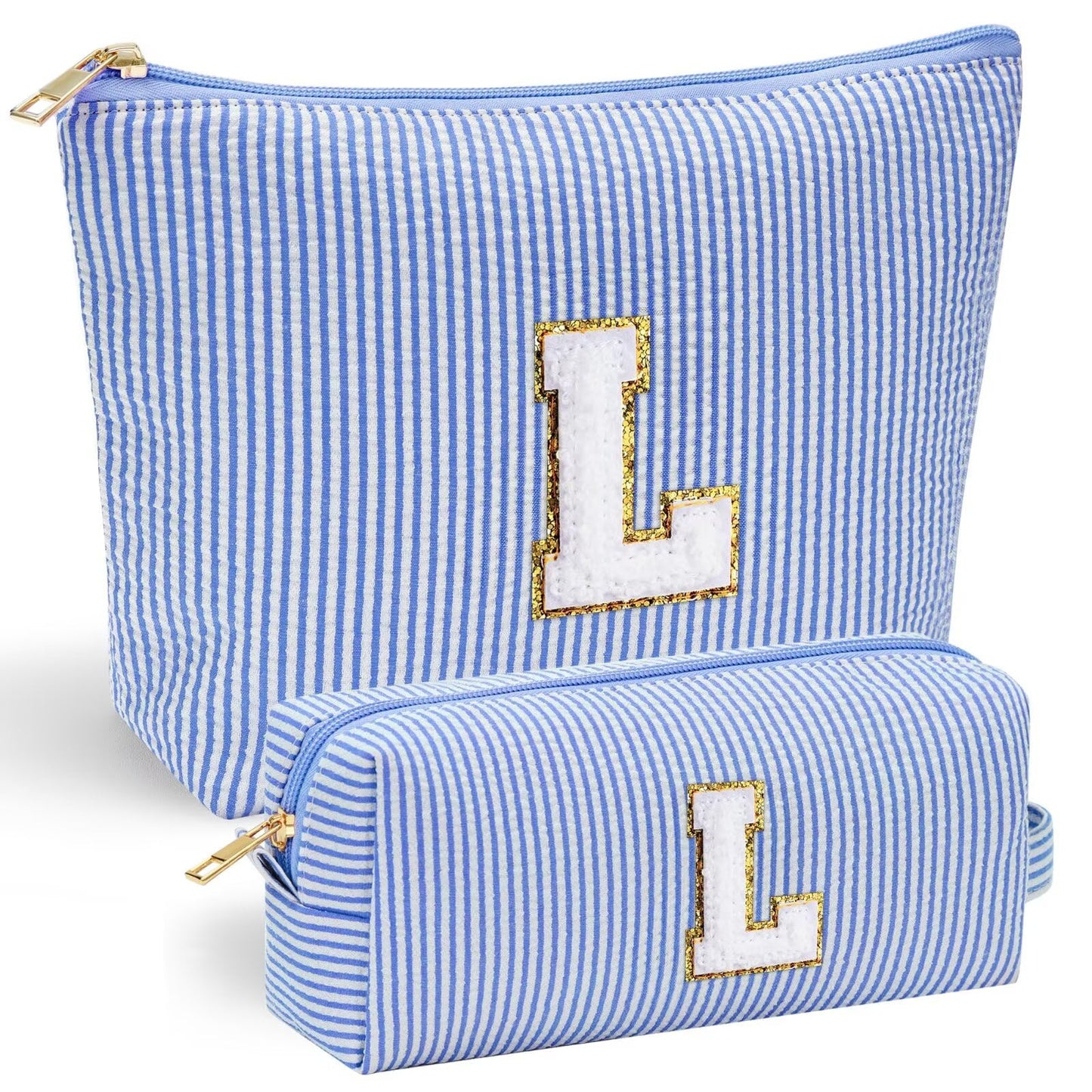 YOOLIFE Initial Makeup Bag | Teen Girl Gifts Trendy Stuff | Travel Makeup Bag for Girls | Gifts for 3 4 5 6 7 8 9 10 11 12 13 Year Old Girls | Makeup Bag for Girls Birthday Gifts for Kids Blue K