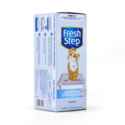 Fresh Step Drawstring Cat Litter Box Liners, Unscented, Size Jumbo, 36" x 19" | Kitty Litter Bags - 15 Count - Cat Litter Liners for Rectangle or Oval Large Litterboxes