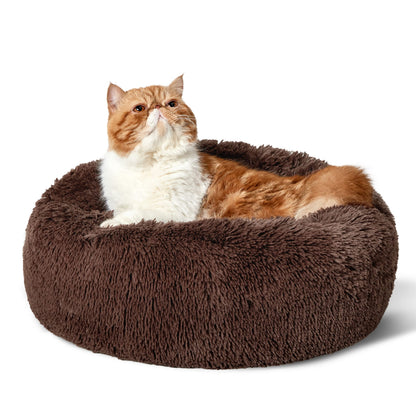 Bedsure Calming Cat Beds for Indoor Cats - Small Cat Bed Washable 20 inches, Anti-Slip Round Fluffy Plush Faux Fur Pet Bed, Fits up to 15 lbs Pets, Camel