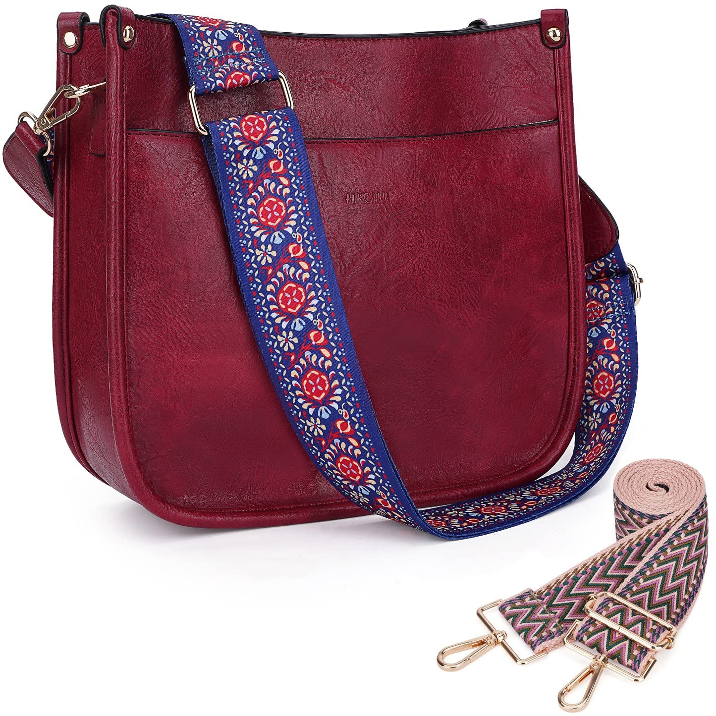 HKCLUF Crossbody Bags for Women Trendy Vegan Leather Hobo Handbags With 2PCS Adjustable Guitar Strap Shoulder Bucket Bags
