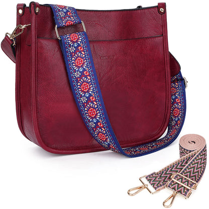HKCLUF Crossbody Bags for Women Trendy Vegan Leather Hobo Handbags With 2PCS Adjustable Guitar Strap Shoulder Bucket Bags