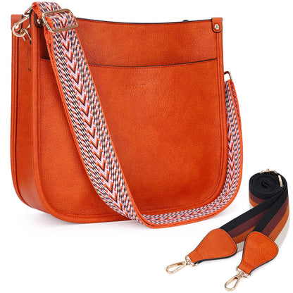 HKCLUF Crossbody Bags for Women Trendy Vegan Leather Hobo Handbags With 2PCS Adjustable Guitar Strap Shoulder Bucket Bags
