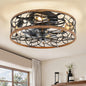 LEDIARY Caged Ceiling Fans with Lights, White Flush Mount Ceiling Fan with Remote, Small Low Profile Bladeless Ceiling Fan Light Fixture for Bedroom, Kitchen, Dining Room-White Gold Color