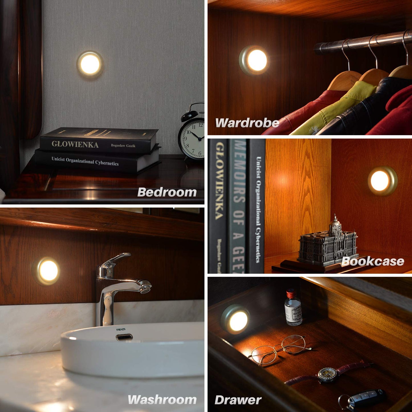 STAR-SPANGLED Push Tap Light, 2.8” Mini Night Touch LED Puck Lamp, Portable Under Cabinet Lighting AAA Battery Operated Powered, DIY Stick On Lights for Closet, Counter, Kitchen, Warm White, 5 Pack