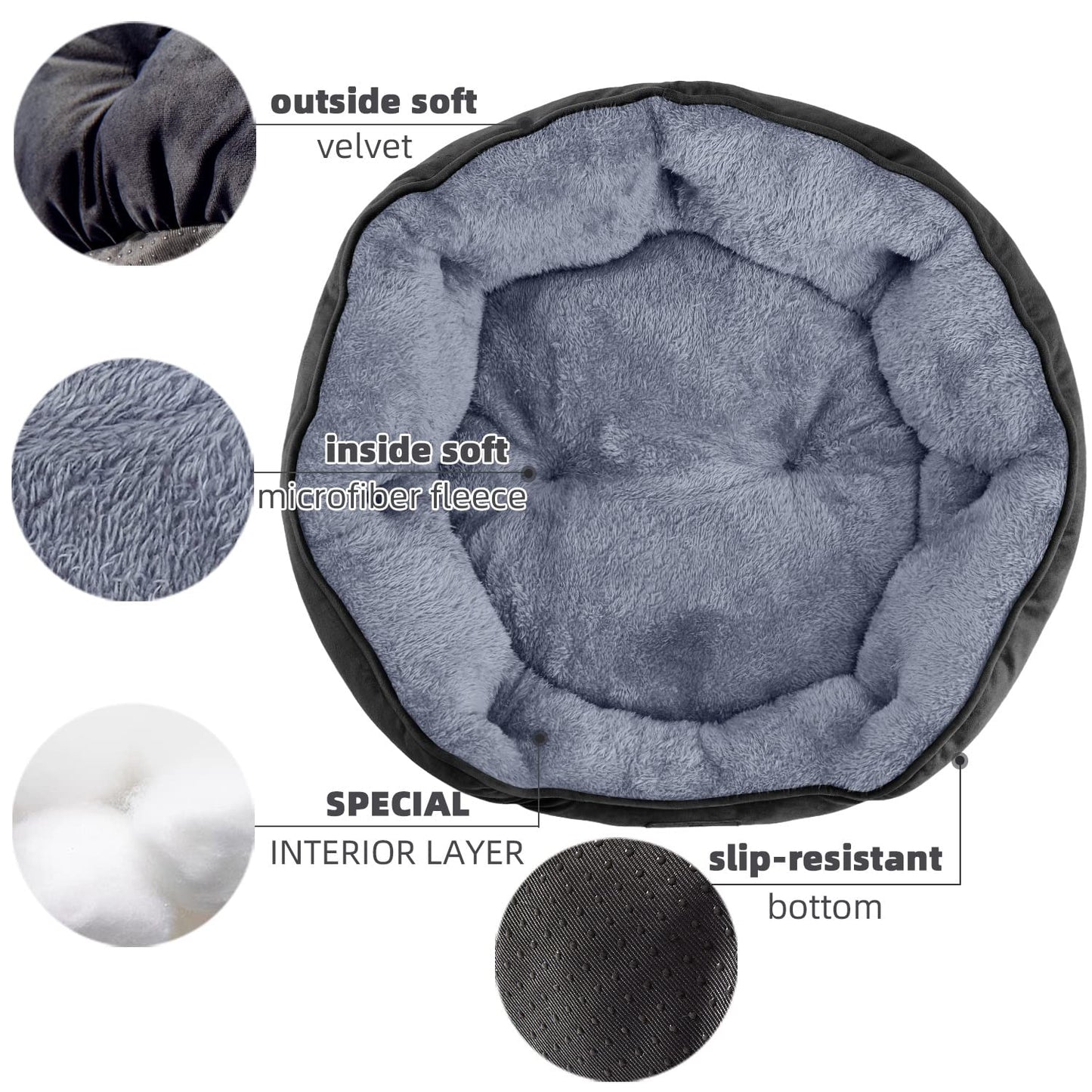 Asvin Small Dog Bed for Small Dogs, Cat Beds for Indoor Cats, Pet Bed for Puppy and Kitty, Extra Soft & Machine Washable with Anti-Slip & Water-Resistant Oxford Bottom, Grey, 20 inches