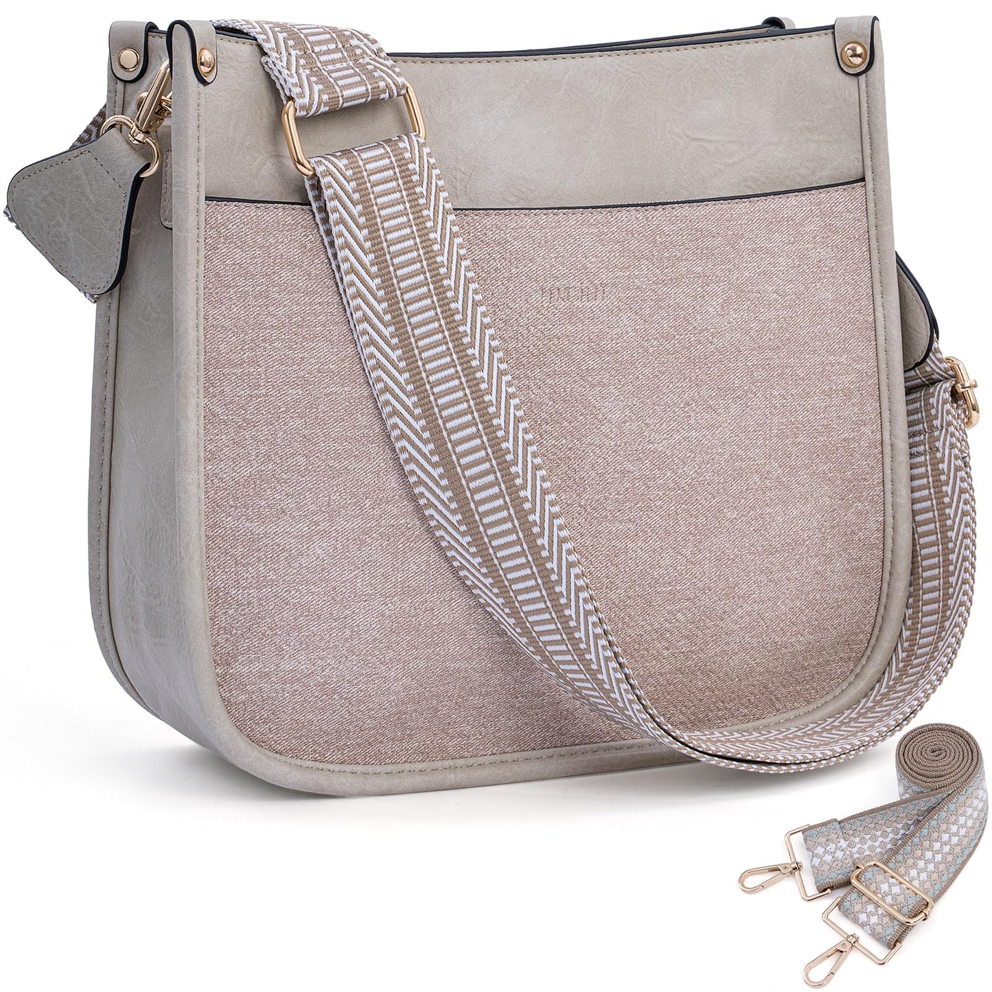 HKCLUF Crossbody Bags for Women Trendy Vegan Leather Hobo Handbags With 2PCS Adjustable Guitar Strap Shoulder Bucket Bags