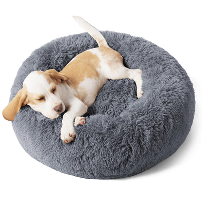 Bedsure Calming Cat Beds for Indoor Cats - Small Cat Bed Washable 20 inches, Anti-Slip Round Fluffy Plush Faux Fur Pet Bed, Fits up to 15 lbs Pets, Camel