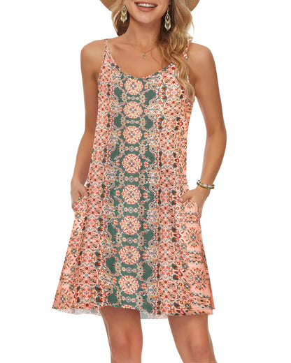MISFAY Women's Summer Spaghetti Strap Casual Swing Tank Beach Cover Up Dress with Pockets