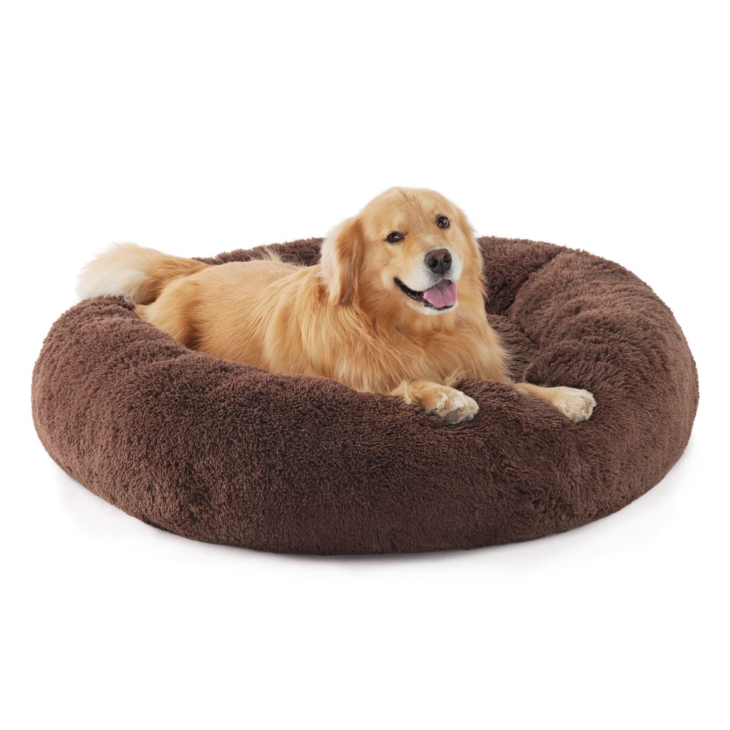 Bedsure Calming Cat Beds for Indoor Cats - Small Cat Bed Washable 20 inches, Anti-Slip Round Fluffy Plush Faux Fur Pet Bed, Fits up to 15 lbs Pets, Camel