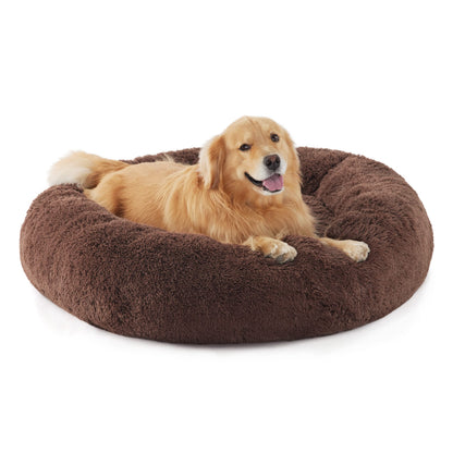 Bedsure Calming Cat Beds for Indoor Cats - Small Cat Bed Washable 20 inches, Anti-Slip Round Fluffy Plush Faux Fur Pet Bed, Fits up to 15 lbs Pets, Camel