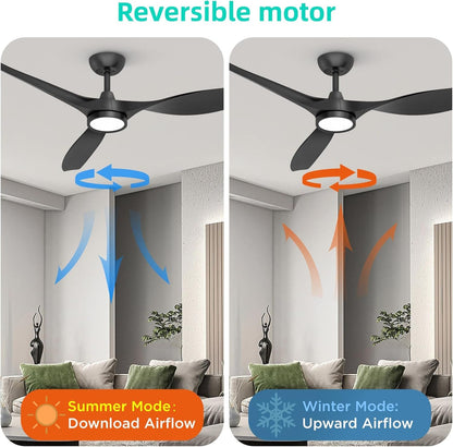 Ceiling Fans with Lights and Remote, Black Ceiling Fan 52 Inch Quiet