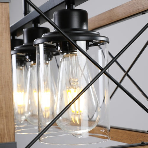 5 Lights Vintage Farmhouse Chandelier For Kitchen, Living Room, Dining Room Walnut - No Bulbs
