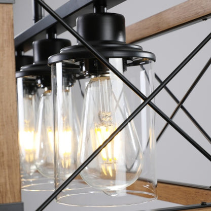 5 Lights Vintage Farmhouse Chandelier For Kitchen, Living Room, Dining Room Walnut - No Bulbs