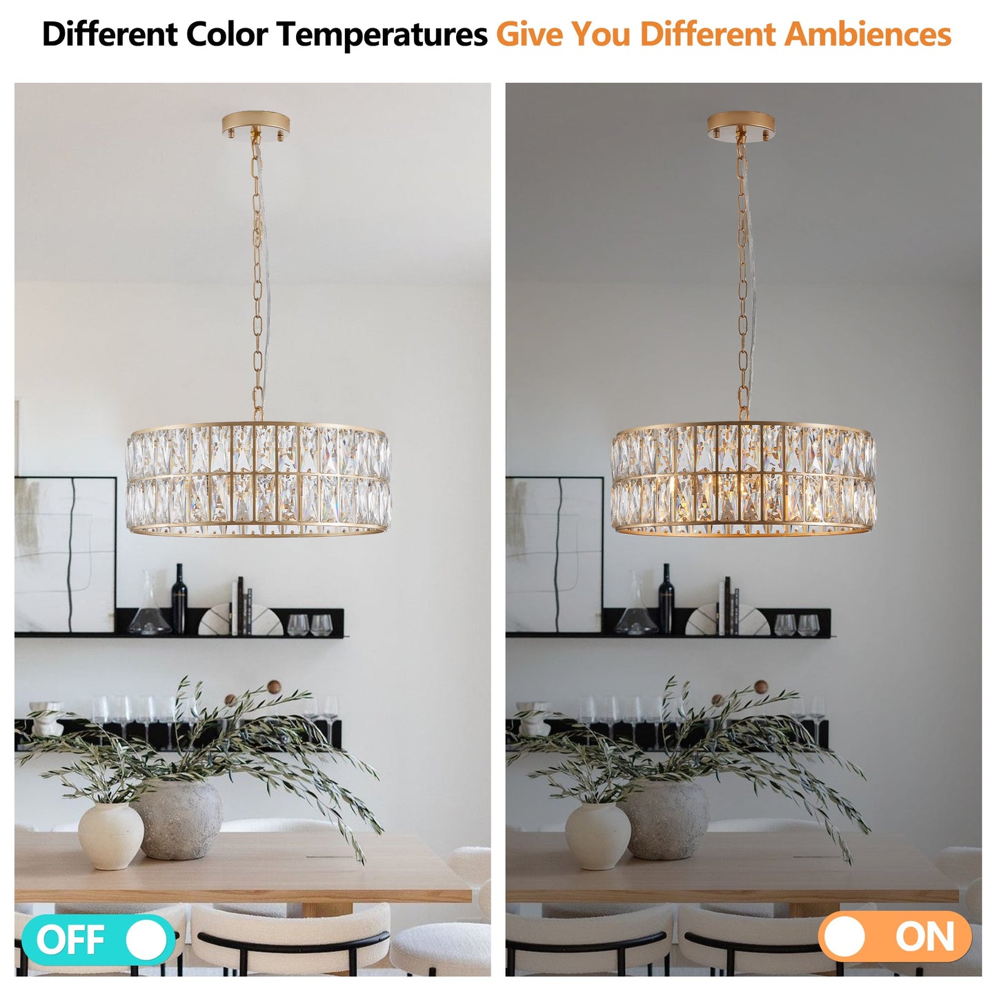 Modern Crystal Drum Chandelier, 6-Light Pendant Lighting Fixture with