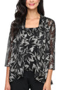 Alex Evenings Metallic Floral Print Scoop Neck Tank Three Quarter Sleeves Foil Bodre Twinset Open Cascade Jacket-0