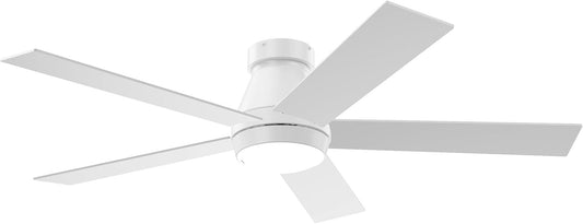 52" Ceiling Fan with Lights, White Flush Mount Ceiling Fans, 5 Blades