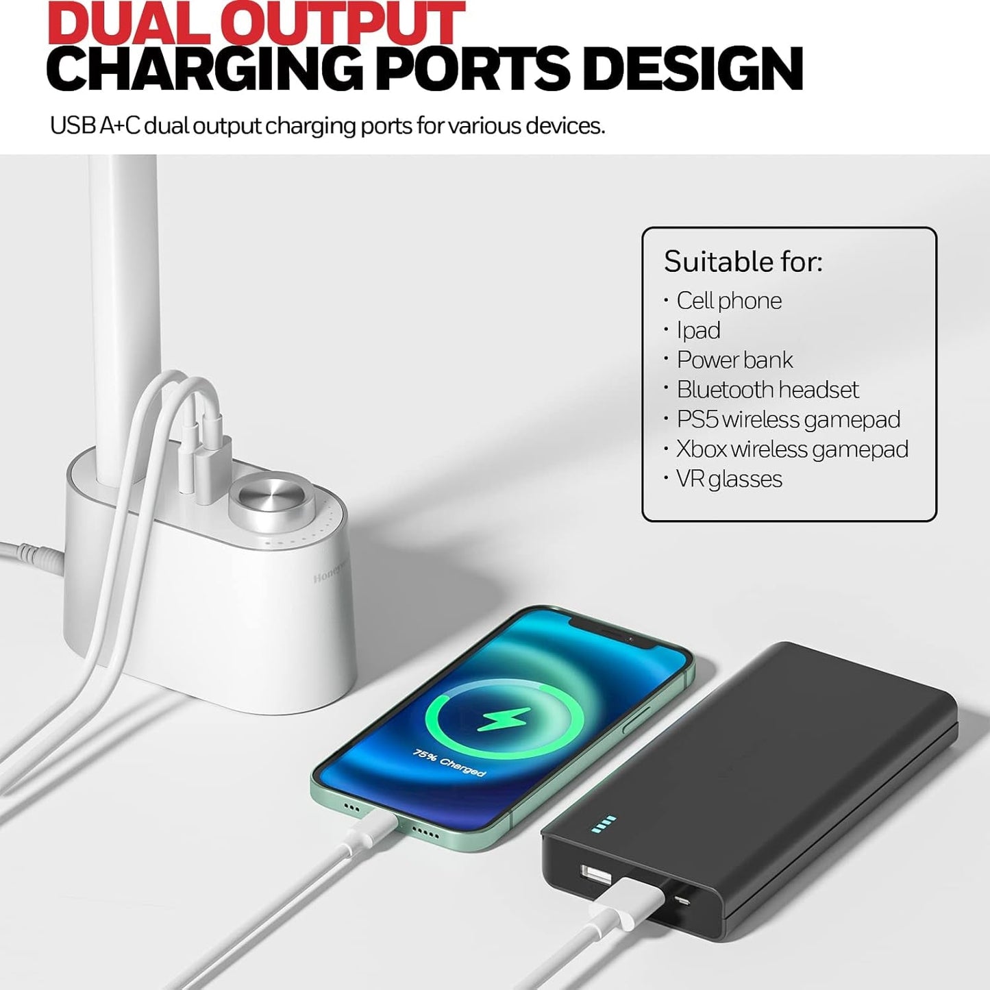 LED Desk Lamp with USB Charging Ports - Sunturalux™ HWT-H01 Stepless