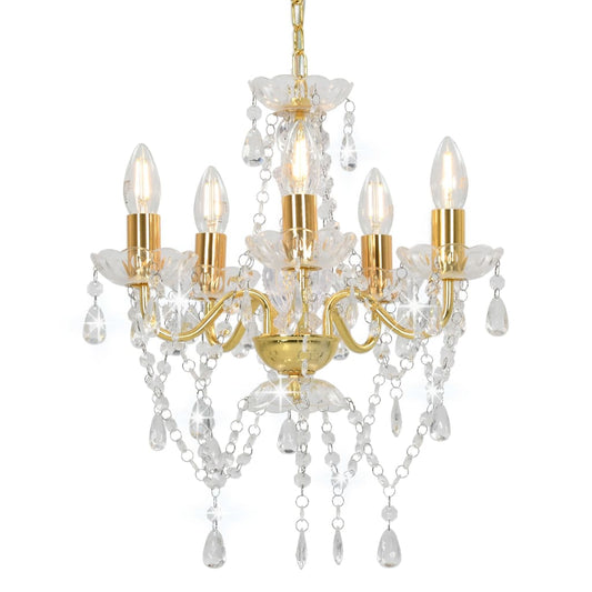 NNEVL Chandelier with Crystal Beads Golden Round 5 x E14-0