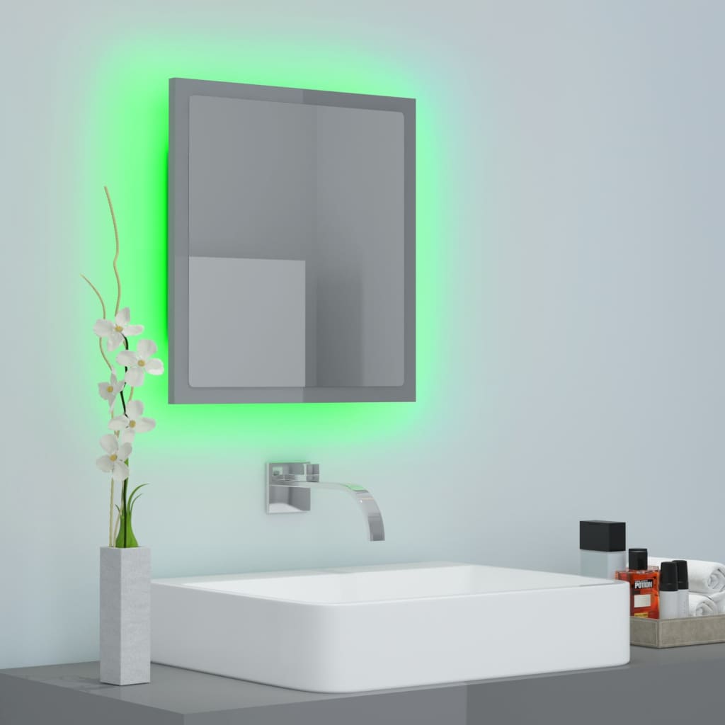NNEVL LED Bathroom Mirror High Gloss Grey 40x8.5x37 cm Chipboard-2