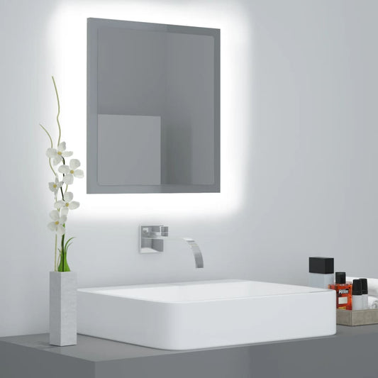 NNEVL LED Bathroom Mirror High Gloss Grey 40x8.5x37 cm Chipboard-0