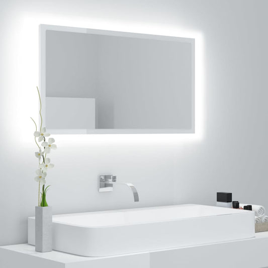 NNEVL LED Bathroom Mirror High Gloss White 80x8.5x37 cm Chipboard-0