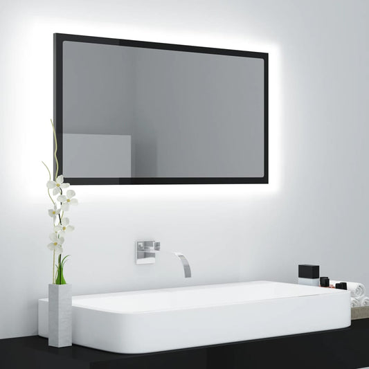 NNEVL LED Bathroom Mirror High Gloss Black 80x8.5x37 cm Chipboard-0
