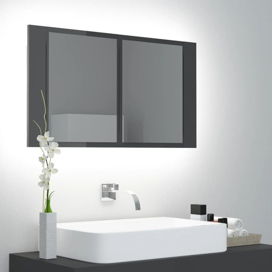 NNEVL LED Bathroom Mirror Cabinet High Gloss Grey 80x12x45 cm-0