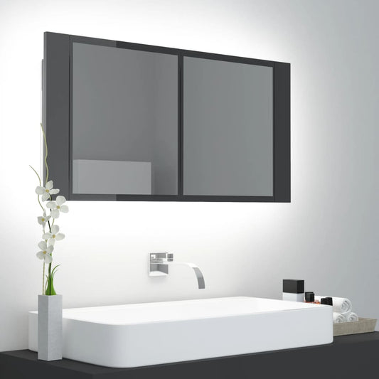 NNEVL LED Bathroom Mirror Cabinet High Gloss Grey 90x12x45 cm-0