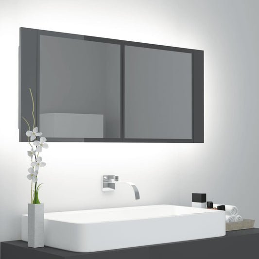 NNEVL LED Bathroom Mirror Cabinet High Gloss Grey 100x12x45 cm-0
