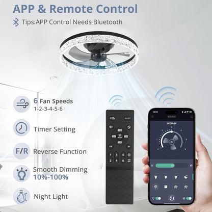 20" Modern Ceiling Fans with Lights and Remote, Dimmable Low Profile