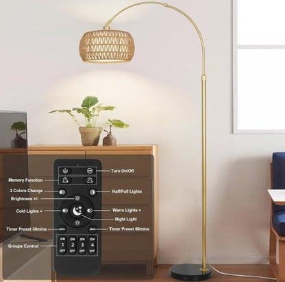 Simian Rattan Standing Lamp, 3 Color Temperature Adjustable Unavailable Platforms- Welfel