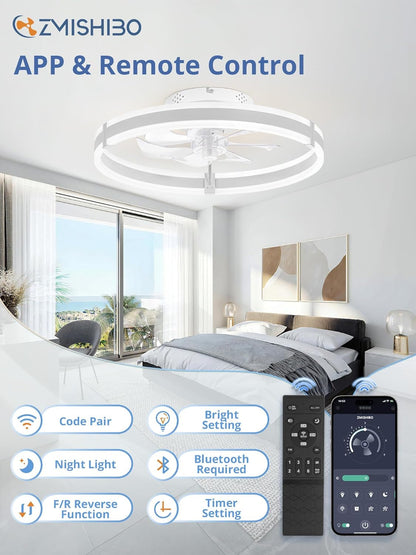 Ceiling Fans with Lights and Remote, 19.7'' Low Profile Ceiling Fans,