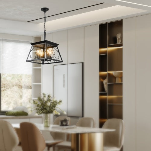 4 Lights Farmhouse Chandelier For Dining Room Black - No Bulbs