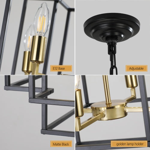 8 Lights Black & Gold Lantern Tiered Chandelier, Industrial Farmhouse Chandelier - No Bulbs
