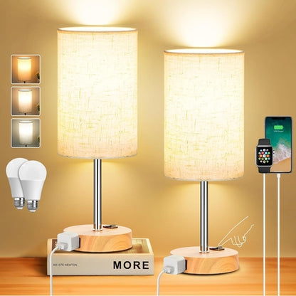 Table Lamp for Bedroom Set of 2, Bedside Small Lamps with 3 Way