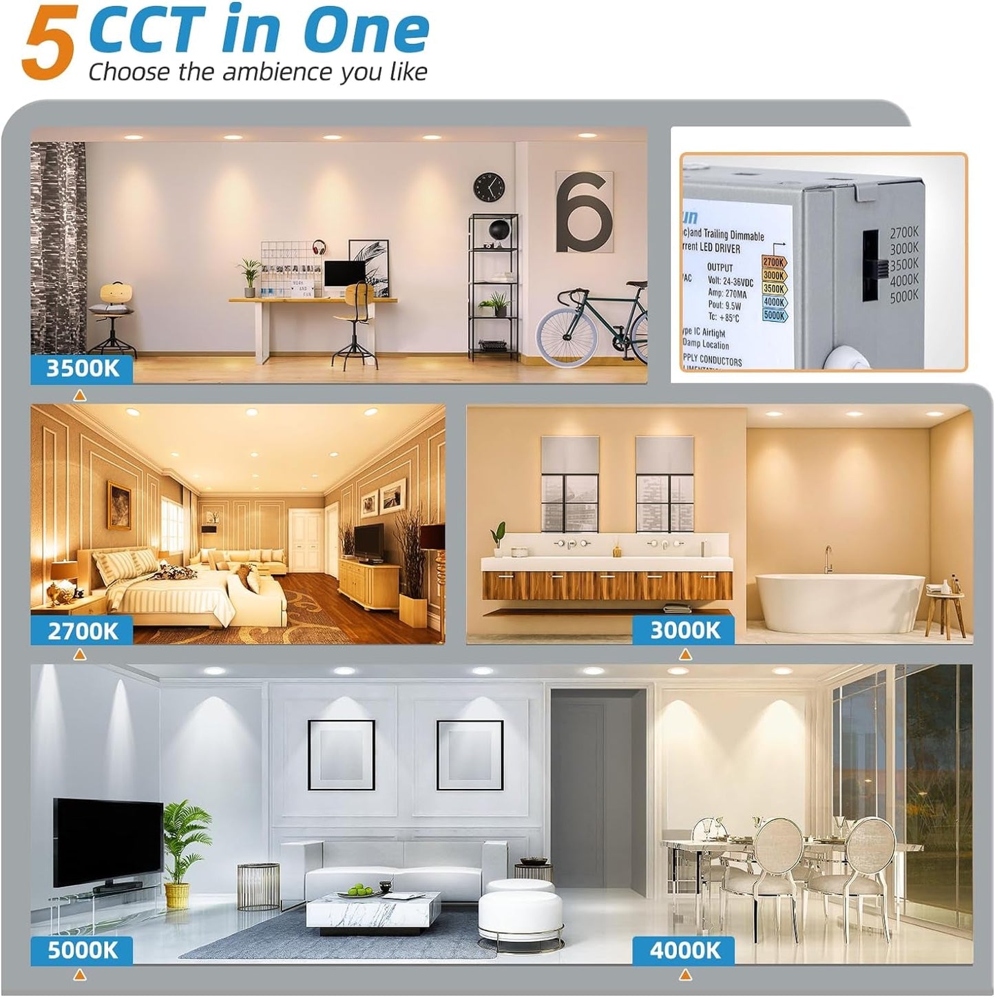 24 Pack 6 Inch Recessed Lighting, 5CCT LED Recessed Light with