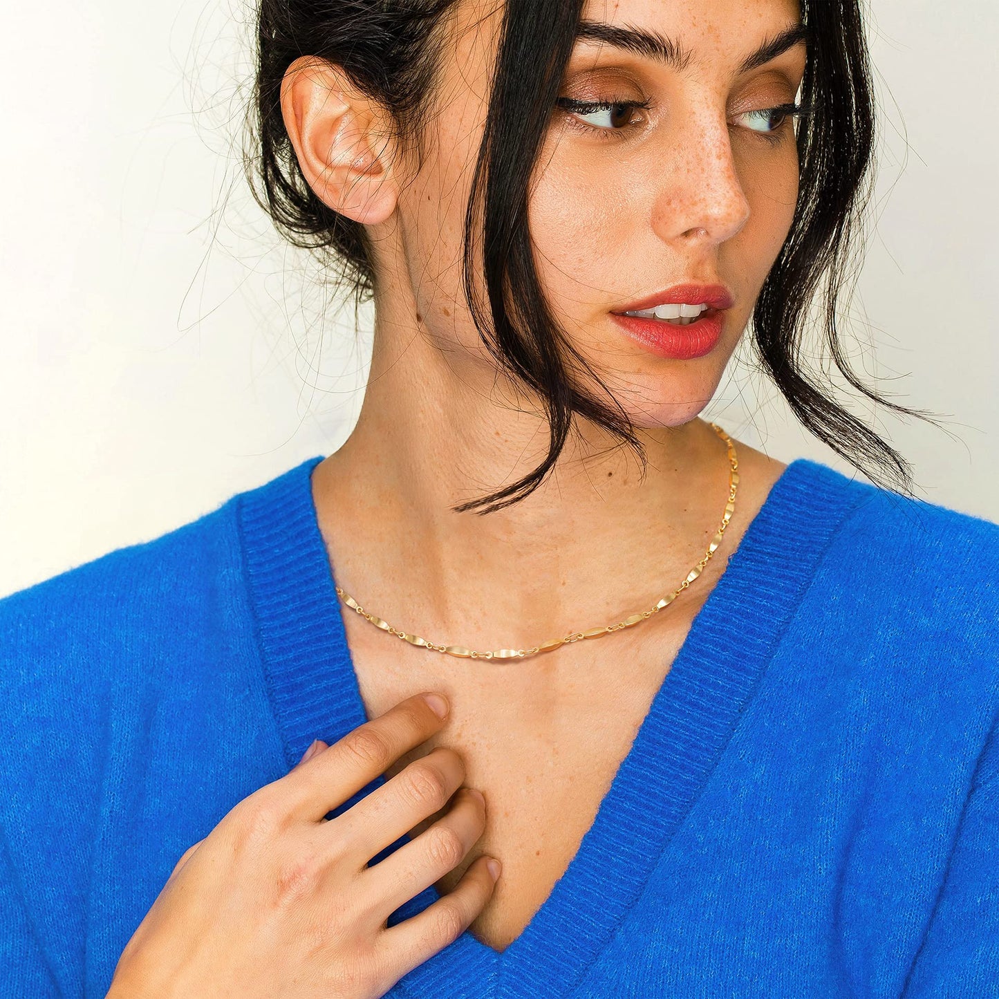 Aobei Pearl 18K Gold Paperclip Chain Choker Satellite Chain Biwa Pearl Pendant Necklace Dainty Jewelry for Women