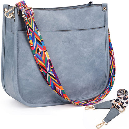 HKCLUF Crossbody Bags for Women Trendy Vegan Leather Hobo Handbags With 2PCS Adjustable Guitar Strap Shoulder Bucket Bags